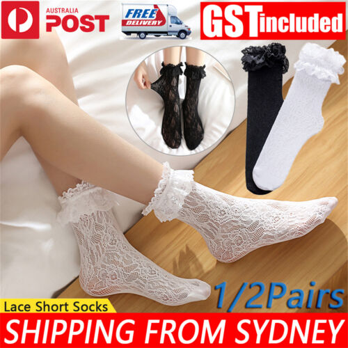 Women Lady Girls Ankle Fancy Fairy Retro Lace Ruffle frilly princess Short Socks