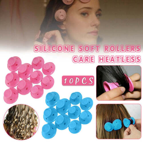 10PCS No Heat Hair Curlers Clip DIY Magic Silicone Soft Rollers Care Heatless AU