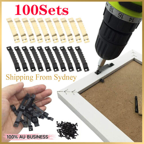 100Sets Sawtooth Picture Frame Hangers Oil Hanging Wall Hooks + Screws Black AU