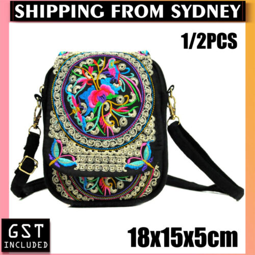 Women's Crossbody Shoulder Bag Embroidery Handbag Mobile Phone Purse Pouch