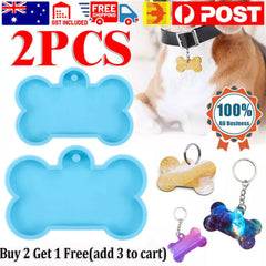 2pcs Dog Bone Keyring Silicone Mould ID Name Tag Keychain Resin Casting Mold AU