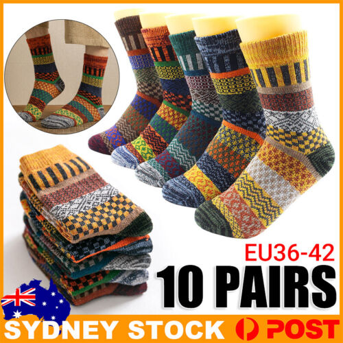 10 Pairs Winter Nordic Wool Blend Cashmere Thick Warm Knitted Thermal Crew Socks