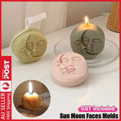 Pink Soap Mold Round Shape Sun Moon Faces Silicone Mould DIY Fondant Decoratipo