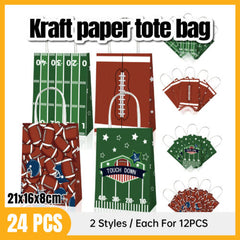 24X Rugby Themed Kraft Paper Tote Bags Durable 150g Kraft Paper for Sports Fans