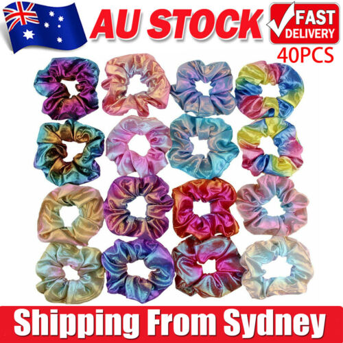 40X Metallic Glitter Scrunchies Ladies Hair Band Elastic Scrunchy Hair Tie Ring