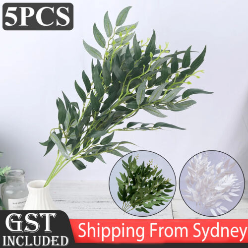 5pcs Large Artificial Flower Willow Leaves Bouquet Plant Branch Decor DIY Party