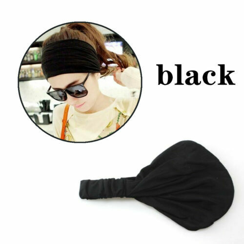 1/2PCS Yoga Hair Band Head Scarf Wrap Elastic Band Bandana Cap Black Headwrap