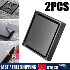 2X 100mm Tile Insert Square Smart Floor Grate Waste Drain Black Shower Bathroom
