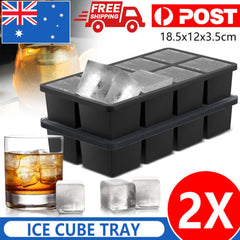 2x 8 Grids Whiskey Silicone Maker Ice Cube Tray Mould Large Mold Giant Square