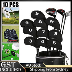 10 PCS Golf Head Cover Club Iron Putter Head Protector Neoprene Covers Set Black