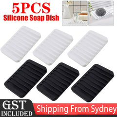 5pcs Silicone Soap Dish Storage Holder Soapbox Plate Tray Drain Box Tool Bathroom