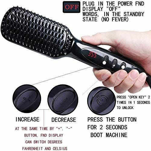 Hair Straightener Brush Ionic Ceramic Fast Comb  Heating Function and LED AU