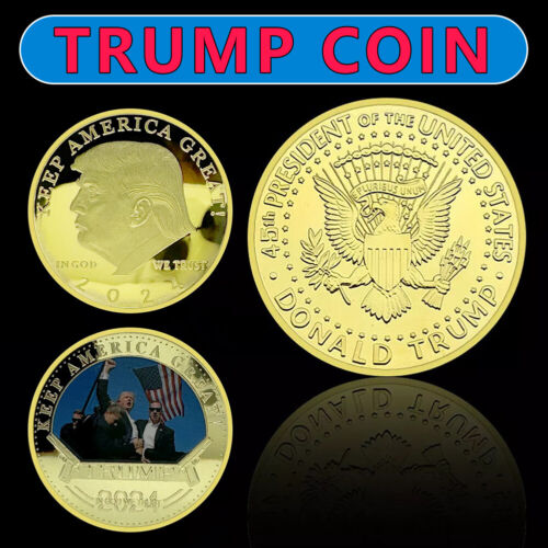 Assassination Attempt Trump Coins 2024 FIGHT Collectibles Gold Plated Medal