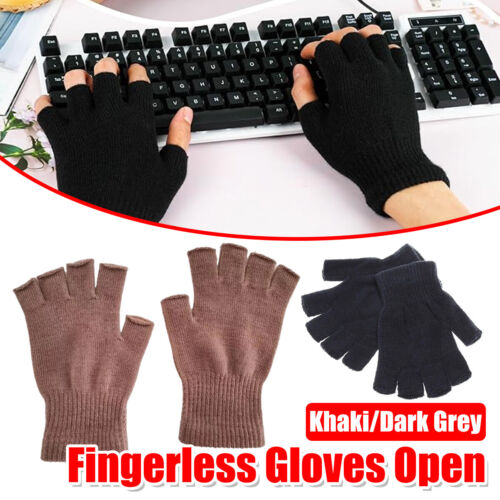 Winter warm fingerless knit gloves for mobile phone touchscreen use elastic AU