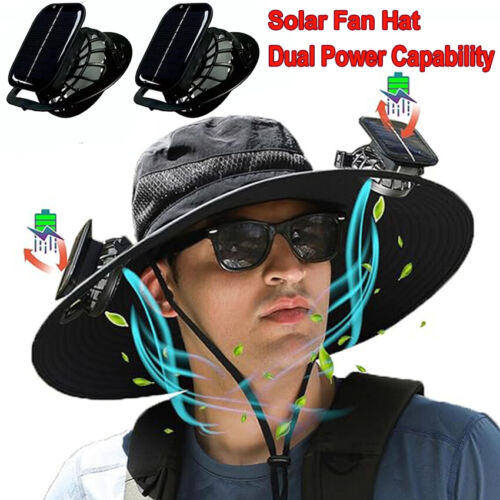 Wide Brim Fishing Sun Hat With Solar Fan Outdoor Breathable Waterproof Bucket