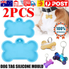 2pcs Dog Bone Keyring Silicone Mould ID Name Tag Keychain Resin Casting Mold AU