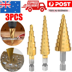 3pcs NEW HSS Steel Step Cone Drill Titanium Bit Set Hole Cutter 3/12mm 4-12/20mm