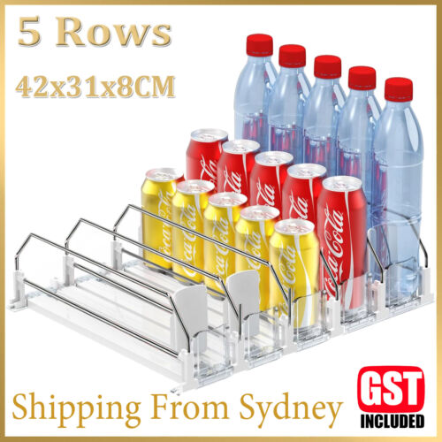 Beverage Pusher Shelf Adjustable Width Soda Can Bottle Pusher for Kitchen Fridge