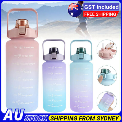 2L Sports Water Bottle Large Capacity Straw Time Motivational Cup Fitness Jugs