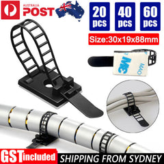 20X Adjustable Cable Clips Straps Adhesive Cord Management Wire Organizer Black