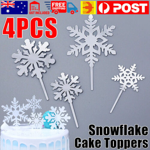 4pcs Snowflake Cake Toppers Acrylic Christmas Party Cupcake Decorations AU stock