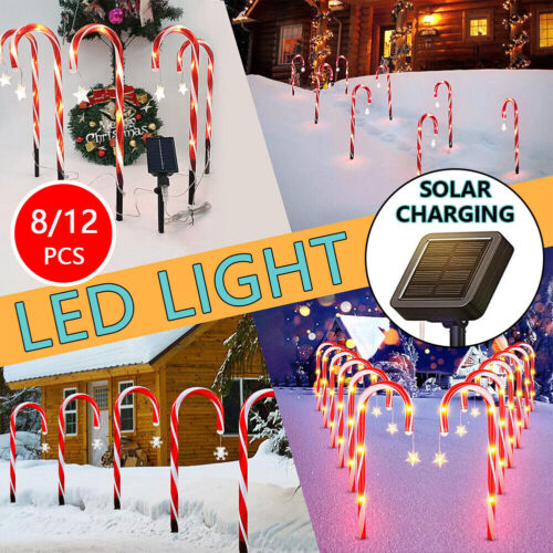 Christmas Candy Cane Pathway Solar Lights Decorations Garden Party LED Outdoor