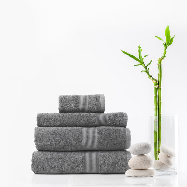 Royal Comfort Cotton Bamboo Towel 4pc Set - Charcoal - Lets Party