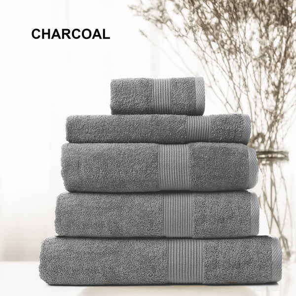Royal Comfort Cotton Bamboo Towel 5pc Set - Charcoal - Lets Party