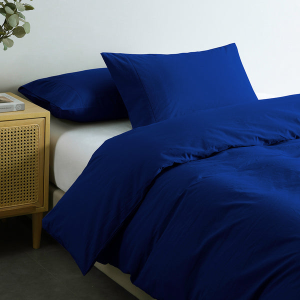 Royal Comfort Vintage Washed 100 % Cotton Quilt Cover Set King - Royal Blue - Lets Party