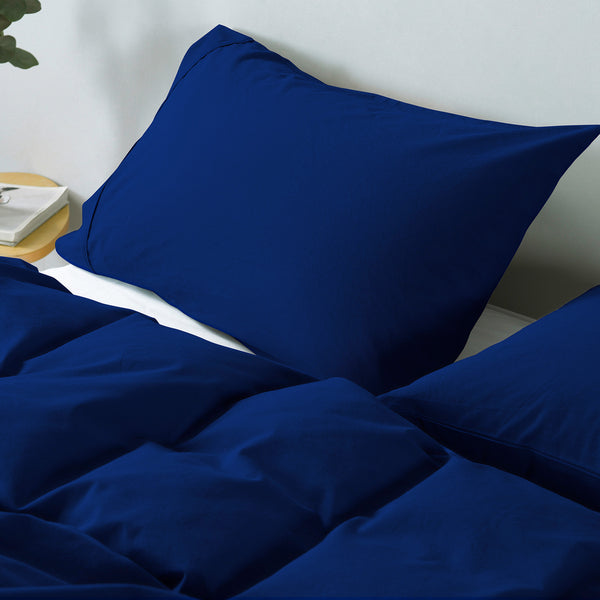 Royal Comfort Vintage Washed 100 % Cotton Quilt Cover Set King - Royal Blue - Lets Party