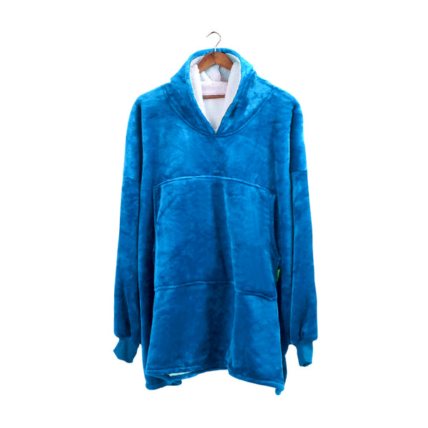 2 Pcs DreamZ Plush Fleece Sherpa Hoodie Sweatshirt Huggle Blanket Pajamas Navy - Lets Party