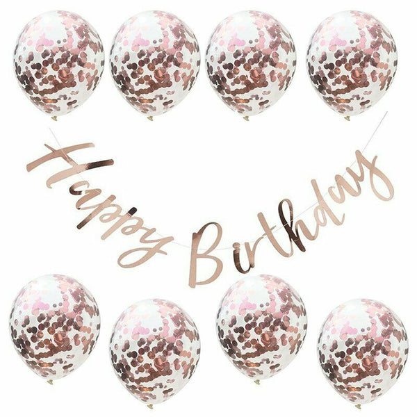 Rose Gold 30cm Confetti Sequins Latex Balloons / Happy Birthday Banner / Tassel - Lets Party