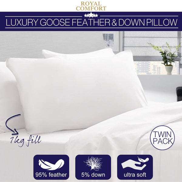 Royal Comfort - Goose Pillow Twin Pack - 1000GSM - Lets Party