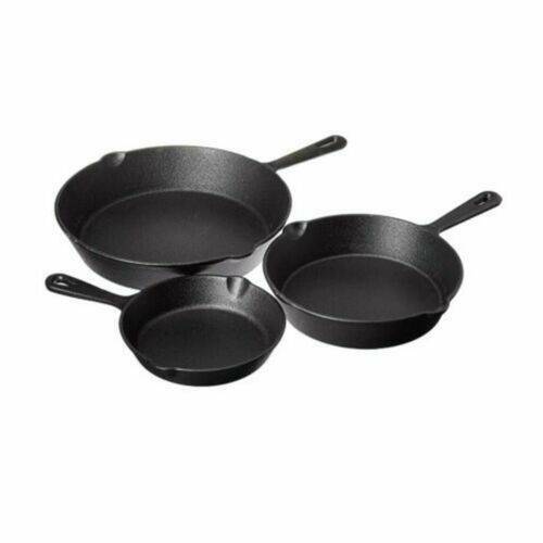 3PCS Cast Iron Skillet Fry Pan Pre Seasoned Oven Safe Cooktop &BBQ 16/20/25CM AU
