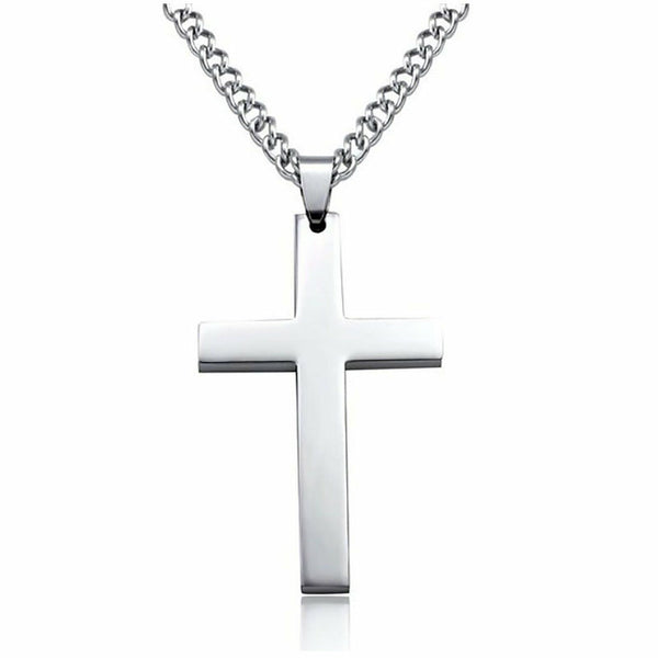 Necklace Cross Pendant Steel Stainless Chain Men Women Religious Jesus Crucifix
