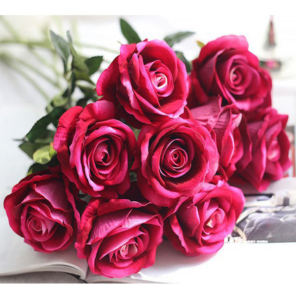 10pcs Artificial Velvet Flowers Rose Flower arrangement Wedding Event Party  Dec