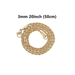 Men Women Gold Yellow 3mm twist Stainless Steel Link Chain Necklace Charm GIFT