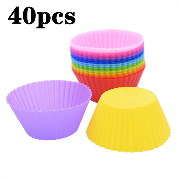 40 To 60x Round Cup Cake Silicone Baking Mould Cupcake Case DIY Bake Mold Muffin