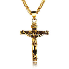 Men Stainless Steel Gold Silver Old Gold  Jesus Crucifix Pendant Chain Necklace