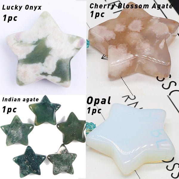 4X Natural Crystal Quartz 3CM Star Carved Worry Pocket Gemstone Healing Stone AU