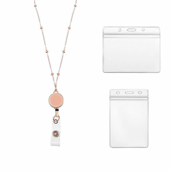 Retractable Badge Reel Lanyard with ID Name Card Holders Badge Holder Necklace