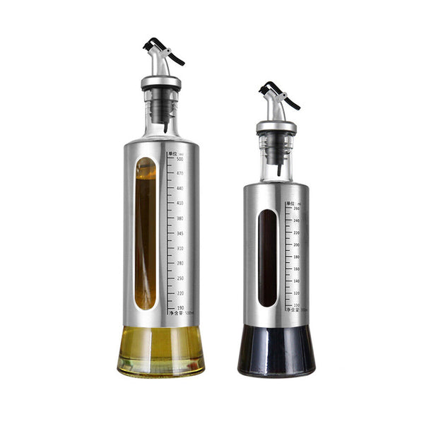 300/500ml Oil Dispenser Stainless Steel Olive Vinegar Kitchen Tool Glass Bottle
