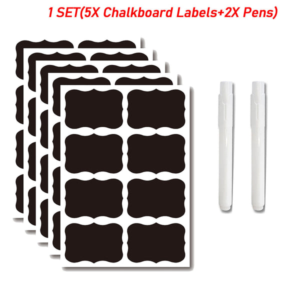 Blackboard Chalkboard Labels and 2x Chalk Pen Kitchen Jar Craft Stickers