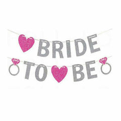 Silver BRIDE TO BE Glitter Heart Bunting Banner Hens Night Bachelorette Party We