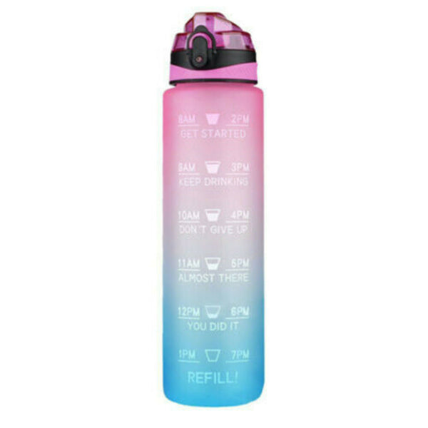 1L Water Bottle Drink Flask With Time Markings BPA Free Sport Gym Motivational