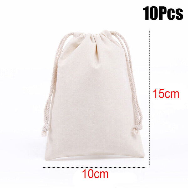100PCS 7 Sizes Drawstring Storage Bags Calico Bags Linen Tote Gift Bag Bulk AUS