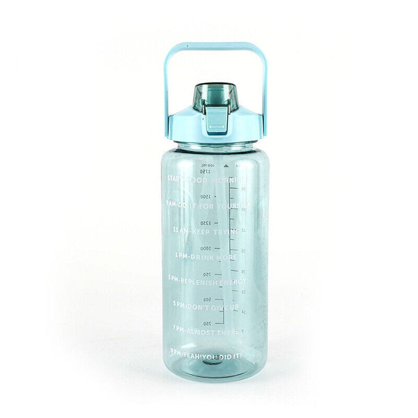 2L Water Bottle Straw Cup Motivational Drink Flask With Time Markings Sports Gym