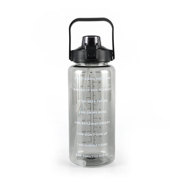 2L Water Bottle Straw Cup Motivational Drink Flask With Time Markings Sports Gym