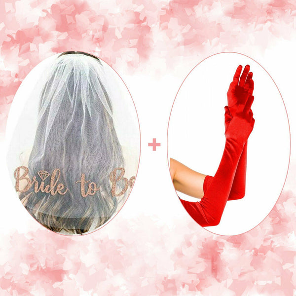 Bride To Be Veil Two-tier Hens Night Bachelorette Party Bridal Gloves Rose Gold