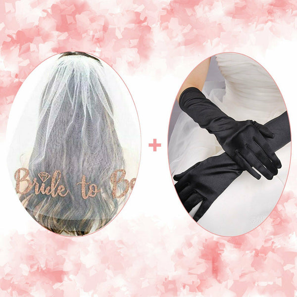 Bride To Be Veil Two-tier Hens Night Bachelorette Party Bridal Gloves Rose Gold